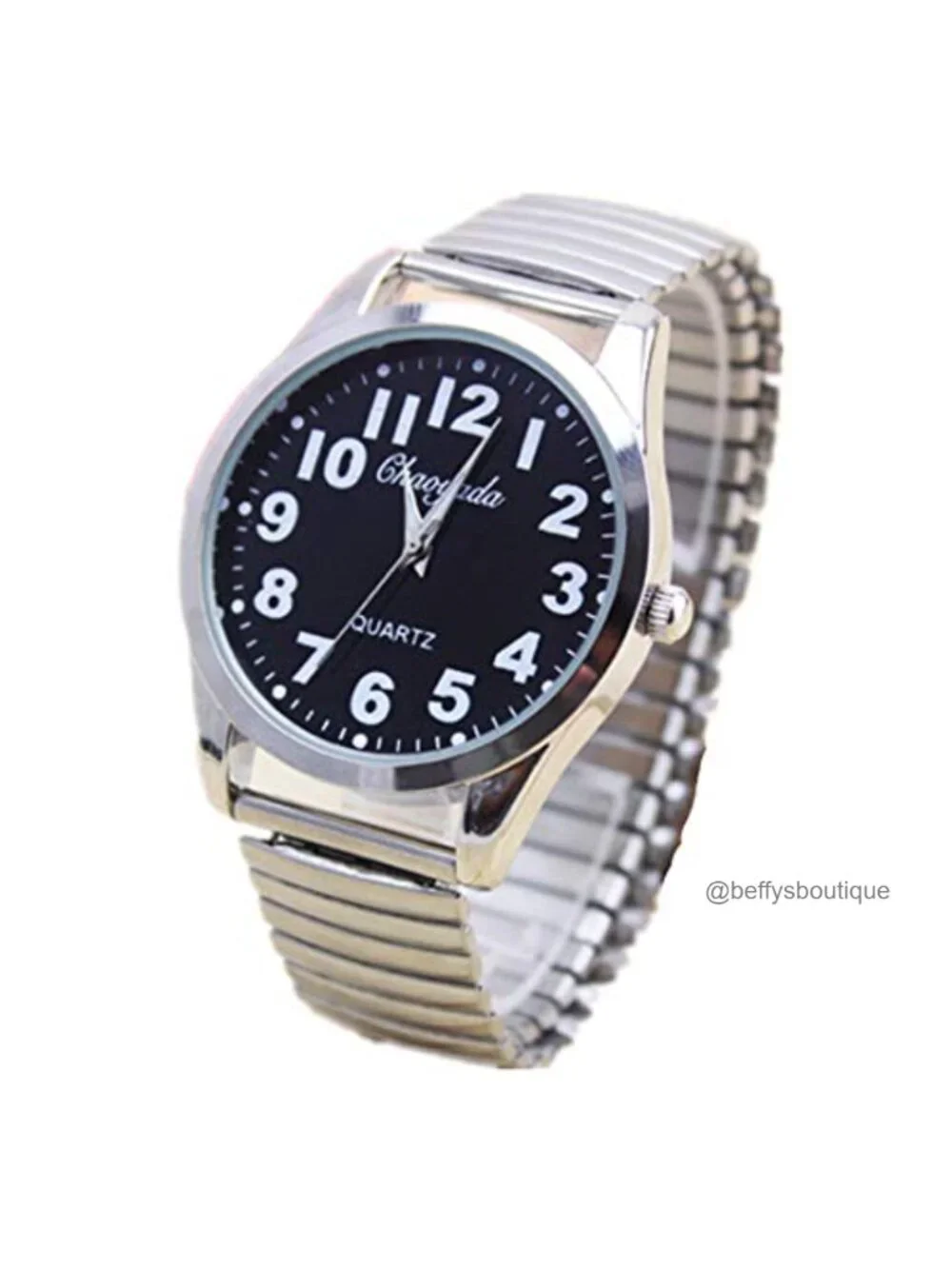 Classic Men's Easy Reader Big Dial Analog Quartz Stainless Steel Expansion Band